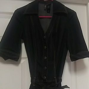 Bisou Bisou Dark Blue Stretch Denim Jumpsuit